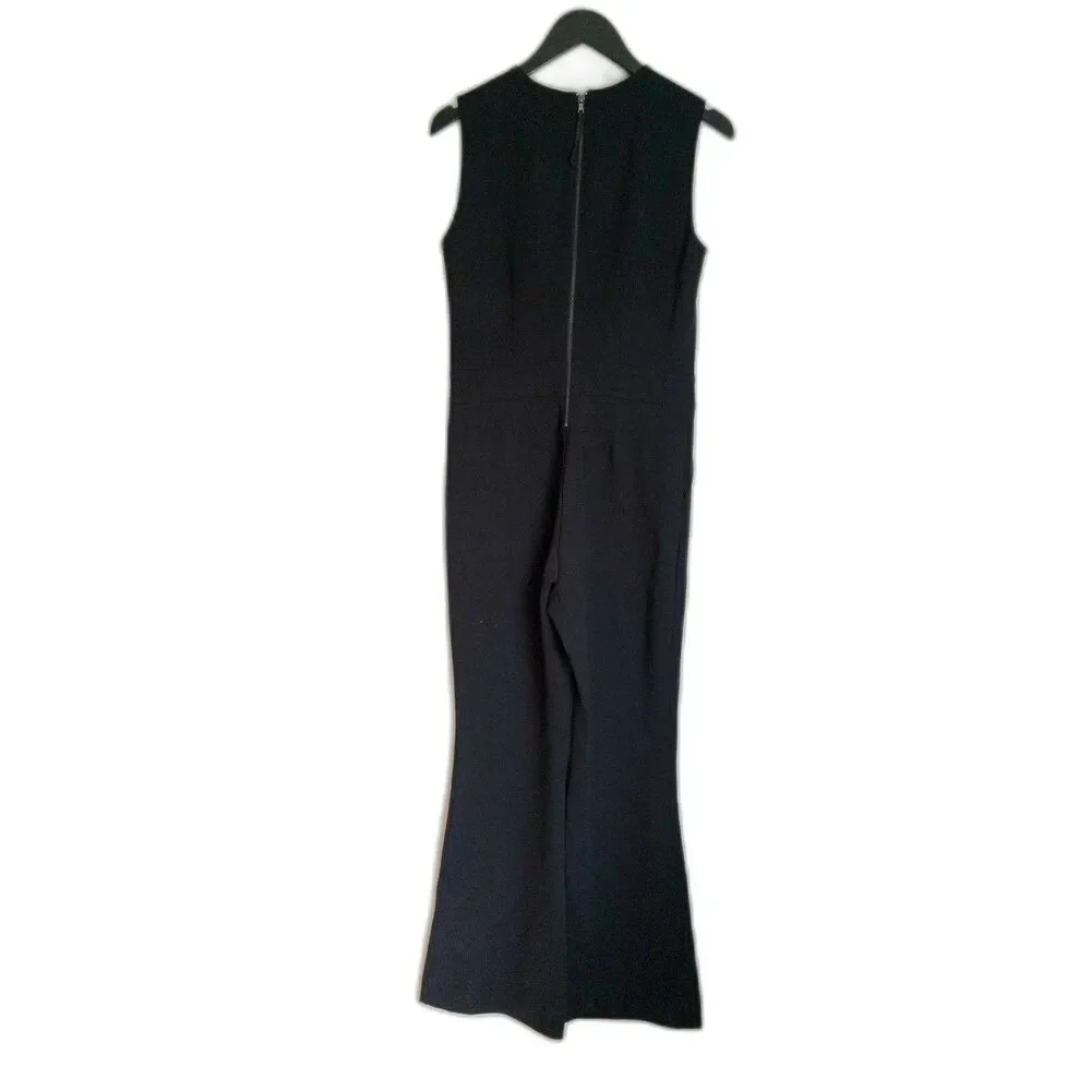 Spanx The Perfect Sleeveless Jumpsuit Black Wide Leg Flair Tall Medium - Picture 3 of 10